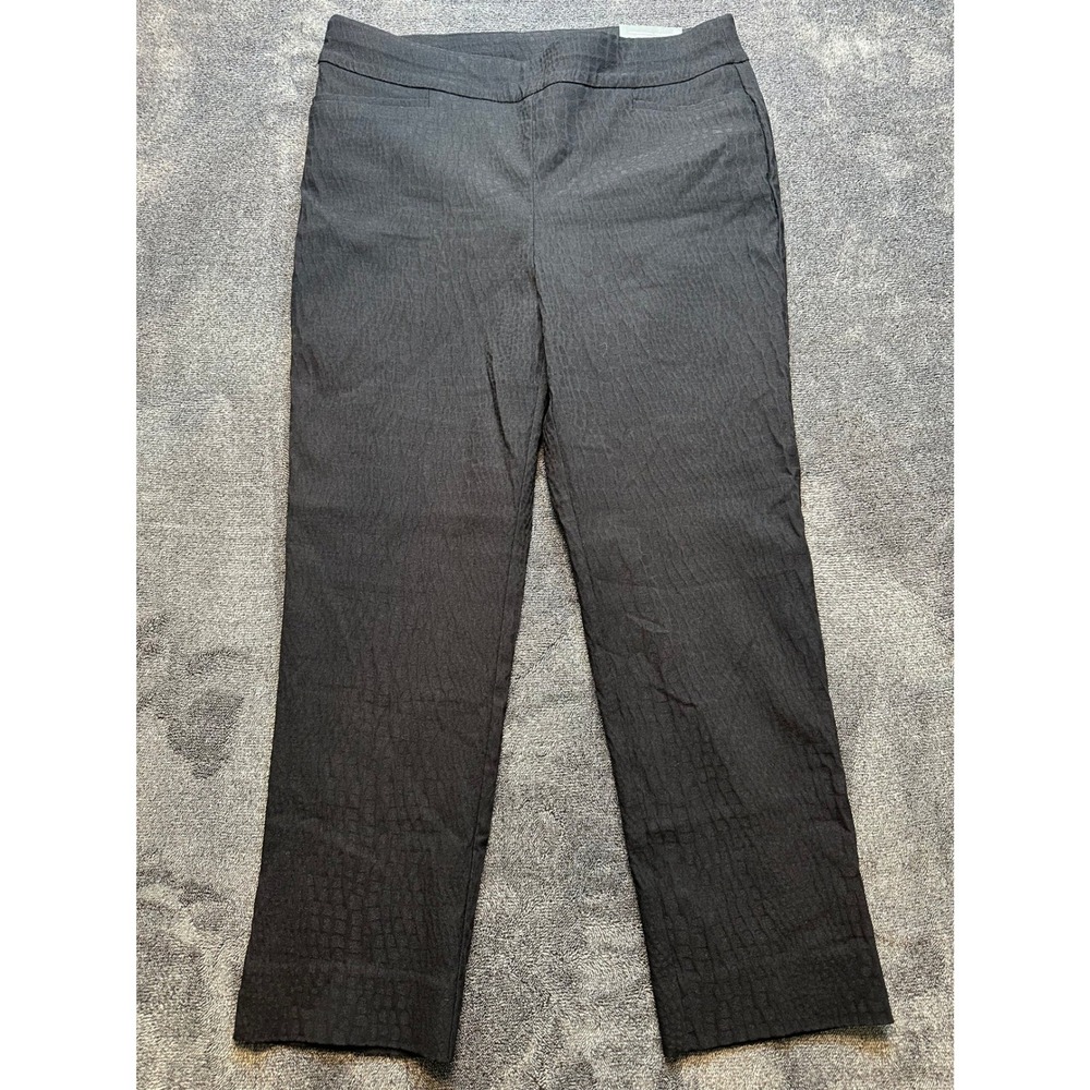 Chicos Black Textured Animal Print Pull On Ankle Pants Size US 10P New - 244